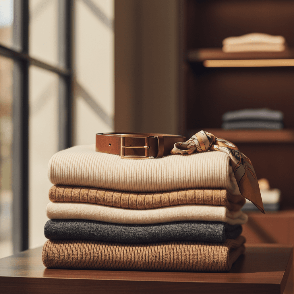Luxury fashion store in London with carefully displayed premium garments